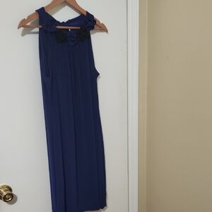 Womens Navy Blue Floral-Accent Sleeveless Dress